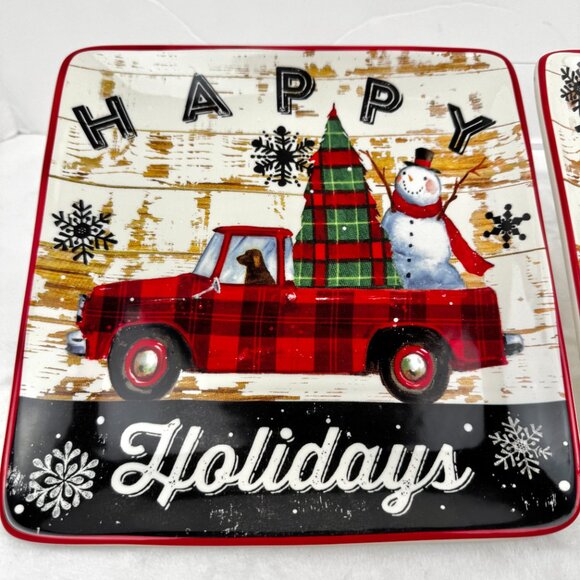 2 Geoffrey Allen 2014 Sleigh Bell 8.5" Square Plates by Certified Internat READ - Picture 3 of 13